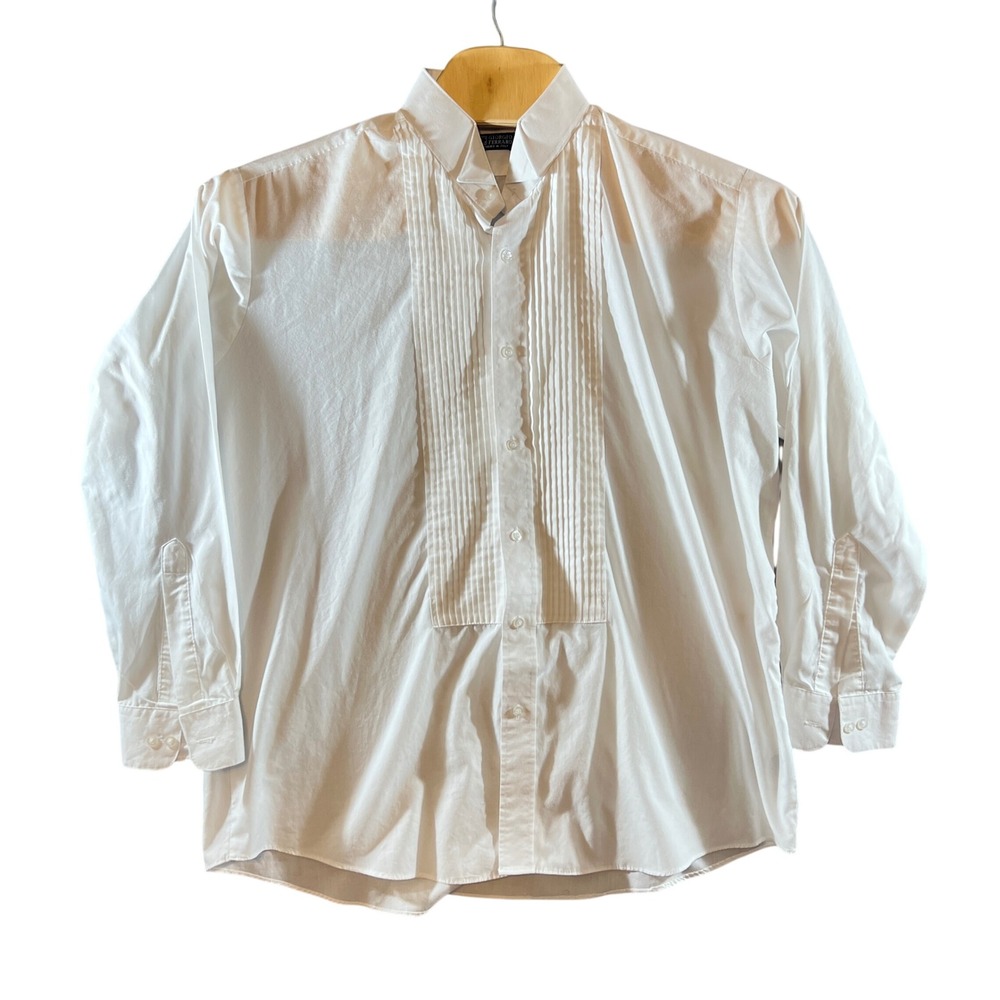 702 | Giorgio Ferraro Pleated Bib‎ Wing Collar Tuxedo Dress Shirt White Mens XL